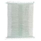 A stunning flatweave rug designed for both indoor and outdoor use. Crafted with no pile and a soothing color palette of cream and mint green.