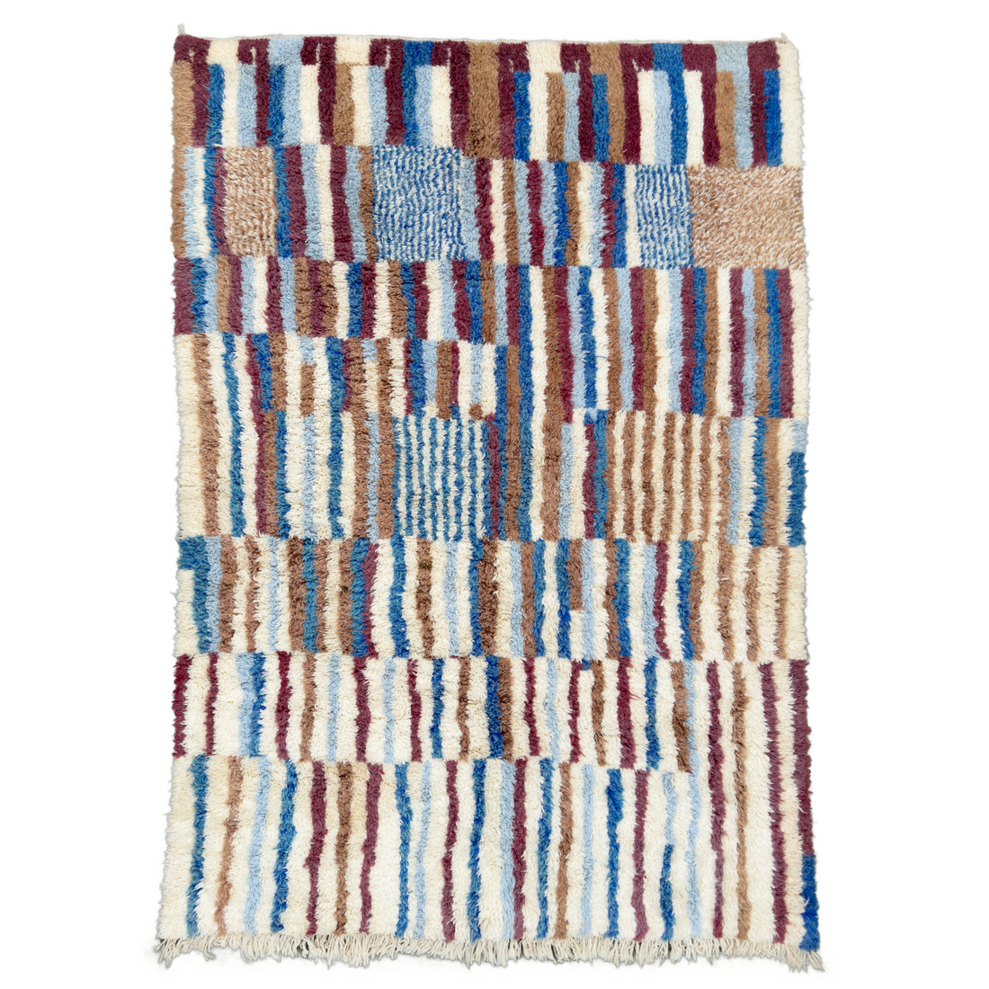 Modern Moroccan Area Rug | Plush Wool | Cream, Blue, Burgundy, Taupe