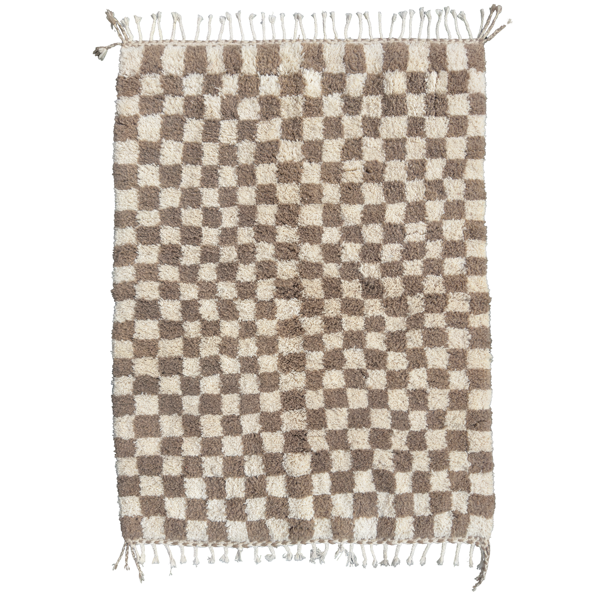 This rug combines the classic appeal of checkers with a modern twist, featuring a sophisticated color palette of cream and taupe.